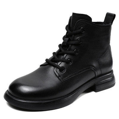 Women Retro Soft Leather Flat Ankle Boots Sep 2023 New Arrival Black 35 