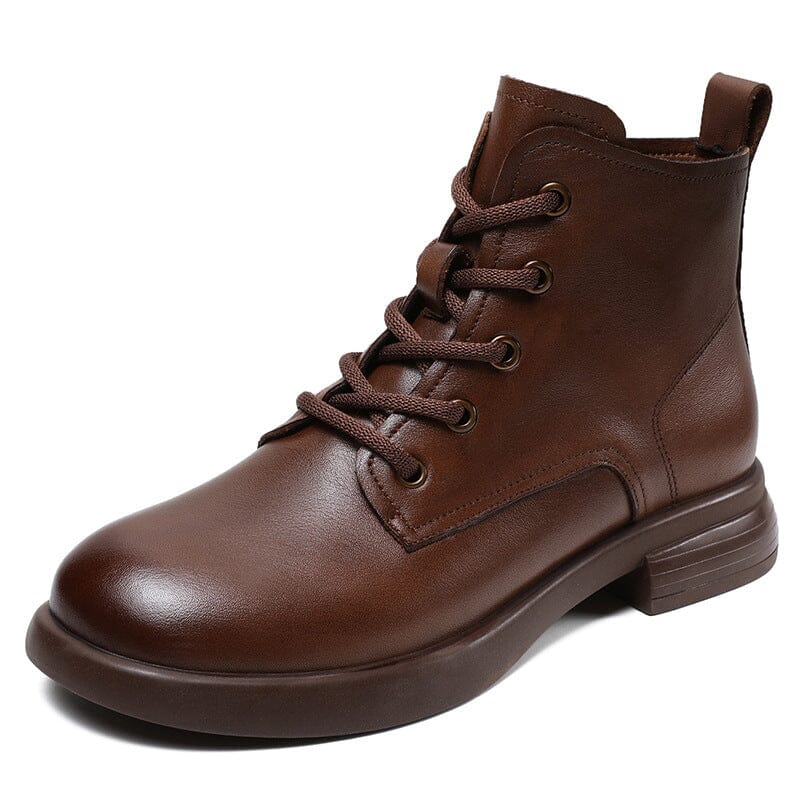 Women Retro Soft Leather Flat Ankle Boots Sep 2023 New Arrival Brown 35 