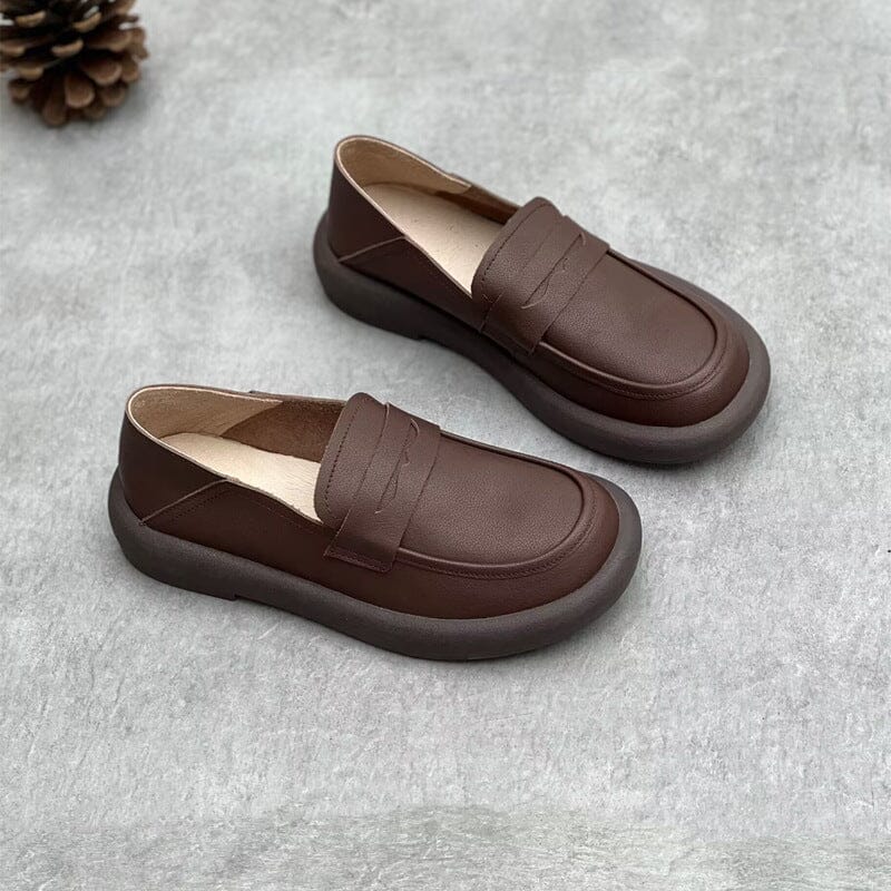 Women Retro Soft Leather Spring Flat Loafers
