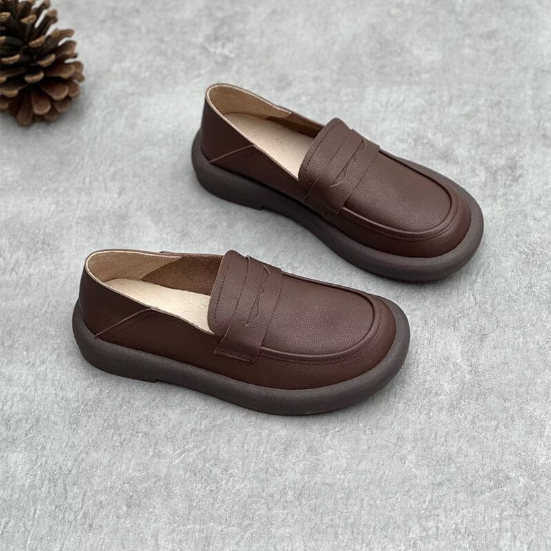 Women Retro Soft Leather Spring Flat Loafers Mar 2023 New Arrival Coffee 35 