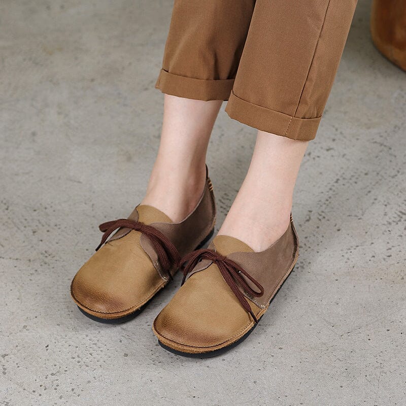 Women Retro Soft Patchwork Leather Flat Casual Shoes