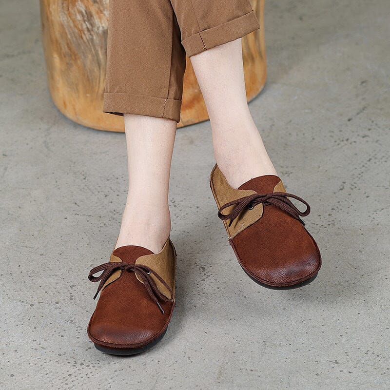 Women Retro Soft Patchwork Leather Flat Casual Shoes Jul 2023 New Arrival 