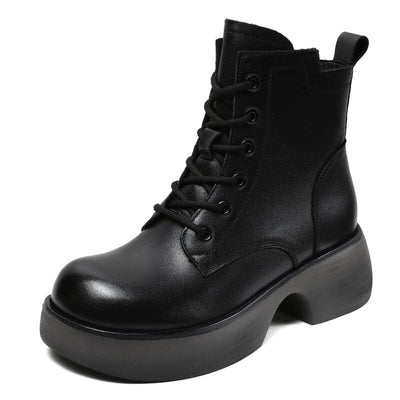 Women Retro Solid Leather Casual Thick Soled Boots Sep 2023 New Arrival Black 35 