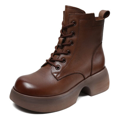 Women Retro Solid Leather Casual Thick Soled Boots Sep 2023 New Arrival Brown 35 