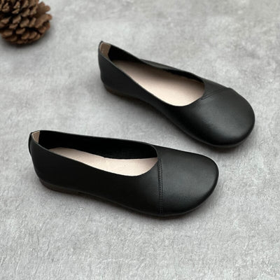 Women Retro Solid Leather Flat Soft Casual Shoes May 2023 New Arrival 