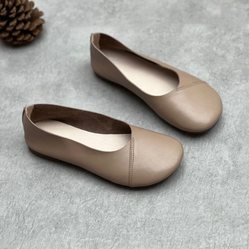 Women Retro Solid Leather Flat Soft Casual Shoes May 2023 New Arrival Gray 35 