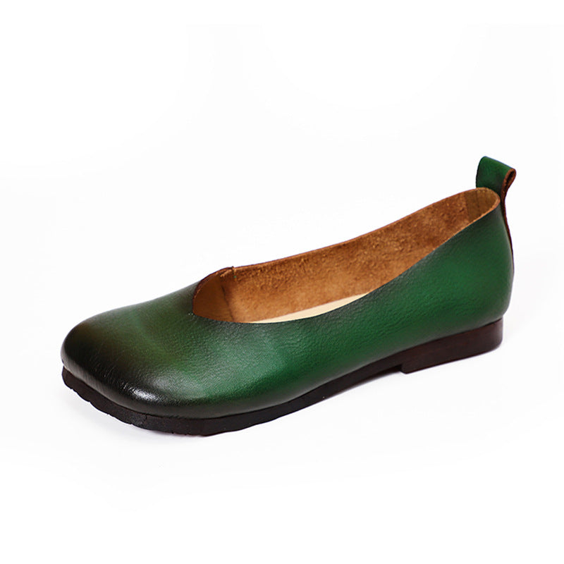 Women Retro Solid Leather Soft Casual Loafers Aug 2022 New Arrival Green 35 