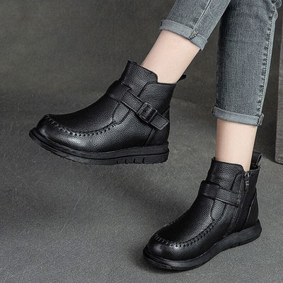 Women Retro Solid Leather Winter Furred Boots Dec 2022 New Arrival 