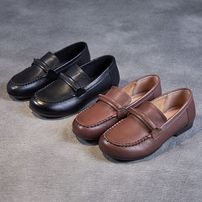 Women Retro Solid Soft Leather Casual Loafers