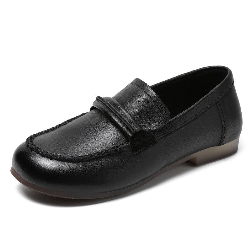 Women Retro Solid Soft Leather Casual Loafers Feb 2023 New Arrival Black 35 