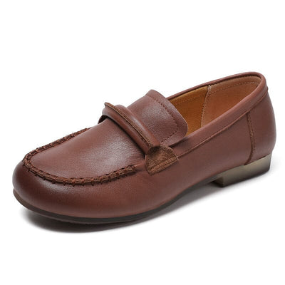 Women Retro Solid Soft Leather Casual Loafers Feb 2023 New Arrival Brown 35 