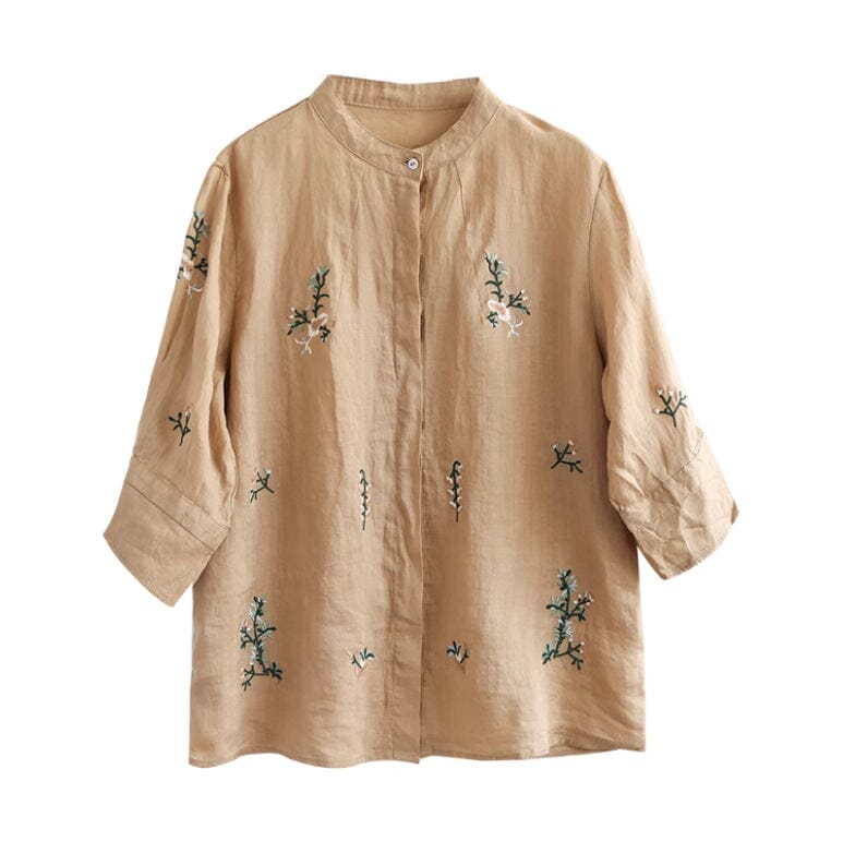 Women Retro Spring Embroidery Linen Loose Blouse Mar 2023 New Arrival 