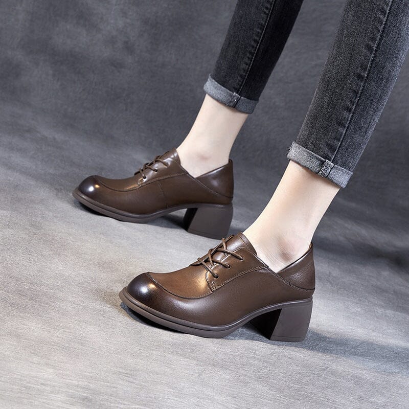 Women Retro Spring Leather Wedge Casual Shoes