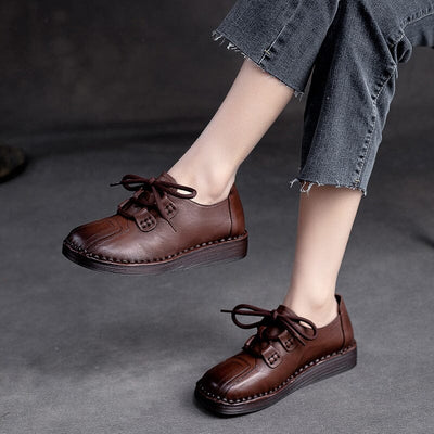 Women Retro Spring Soft Leather Flat Casual Shoes Dec 2022 New Arrival 