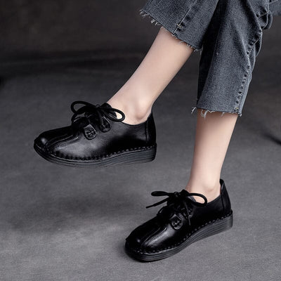 Women Retro Spring Soft Leather Flat Casual Shoes