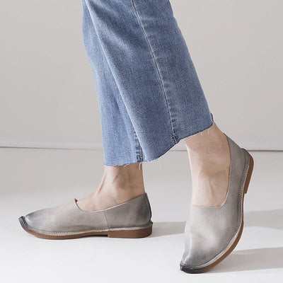 Women Retro Spring Soft Leather Flat Casual Shoes Mar 2023 New Arrival 