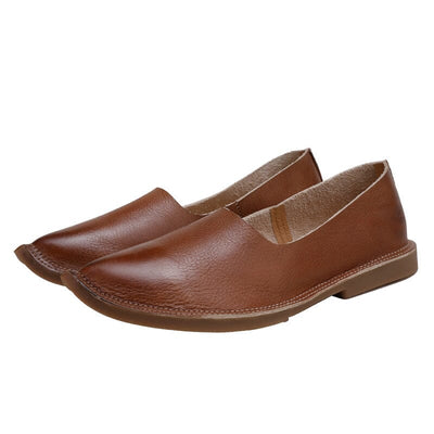 Women Retro Spring Soft Leather Flat Casual Shoes Mar 2023 New Arrival Brown 35 