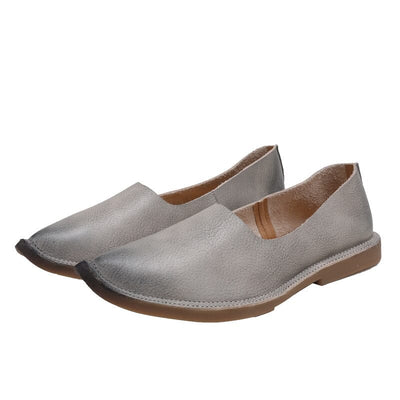 Women Retro Spring Soft Leather Flat Casual Shoes Mar 2023 New Arrival Gray 35 
