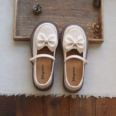 Women Retro Style Bowknot PU Casual Loafers May 2022 New Arrival 35 Beige 