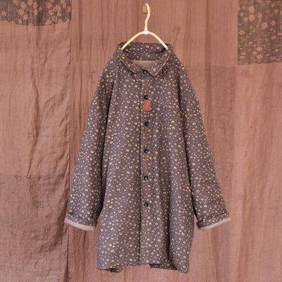 Women Retro Winter Floral Cotton Padded Coat Oct 2022 New Arrival Purple One Size 