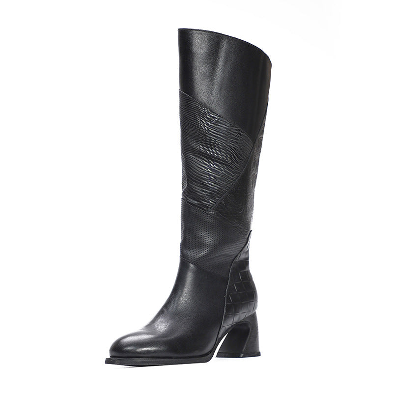 Women Retro Winter Leather Fur Riding Boots Sep 2022 New Arrival Black 35 