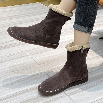 Women Retro Winter Warm Thicken Leather Boots