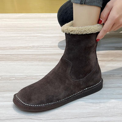 Women Retro Winter Warm Thicken Leather Boots