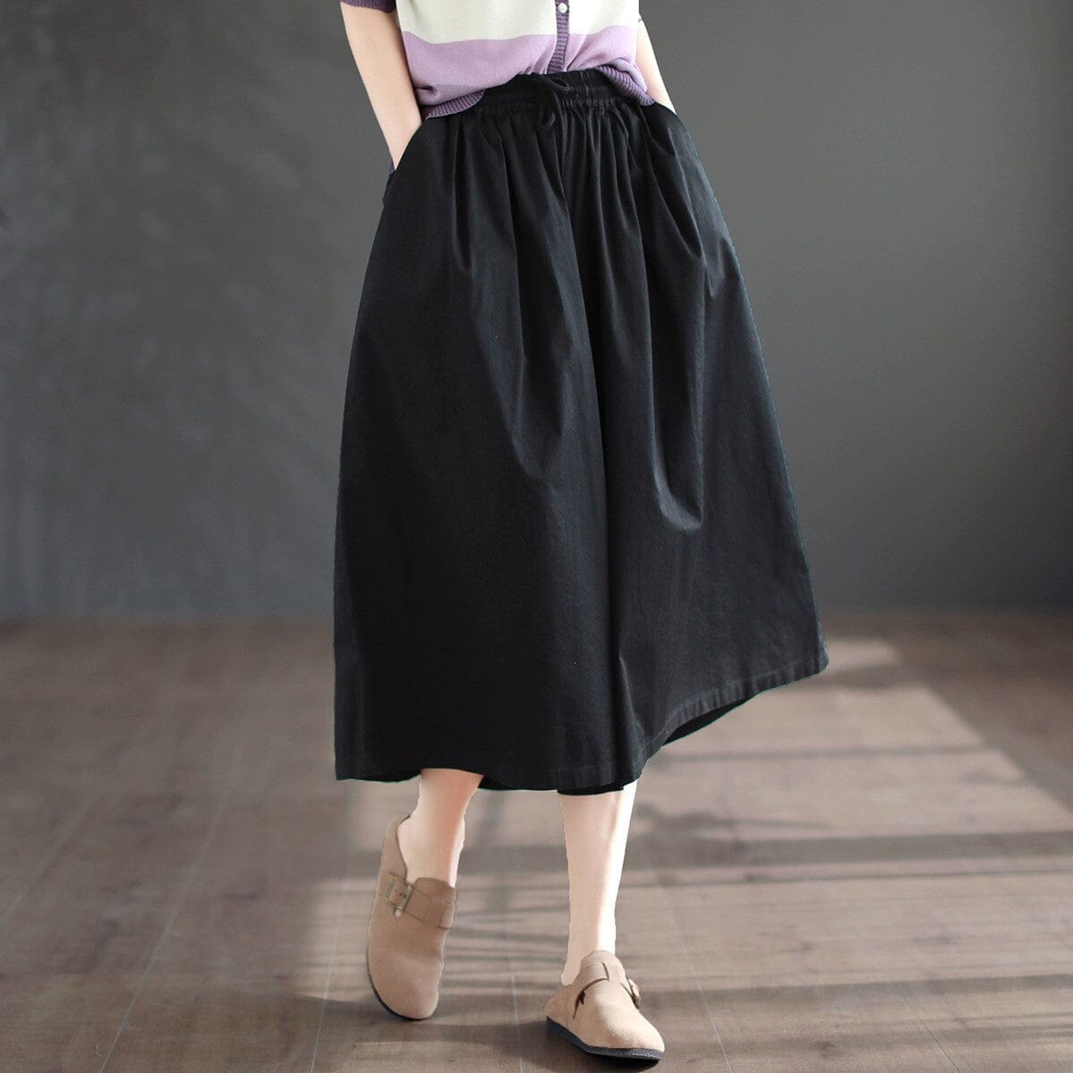Women Simmer Loose Casual Solid Wide Leg Pants May 2023 New Arrival Black One Size 