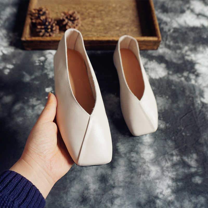 Women Simple Sewing Slip On Leather Solid Flat Casual Shoes