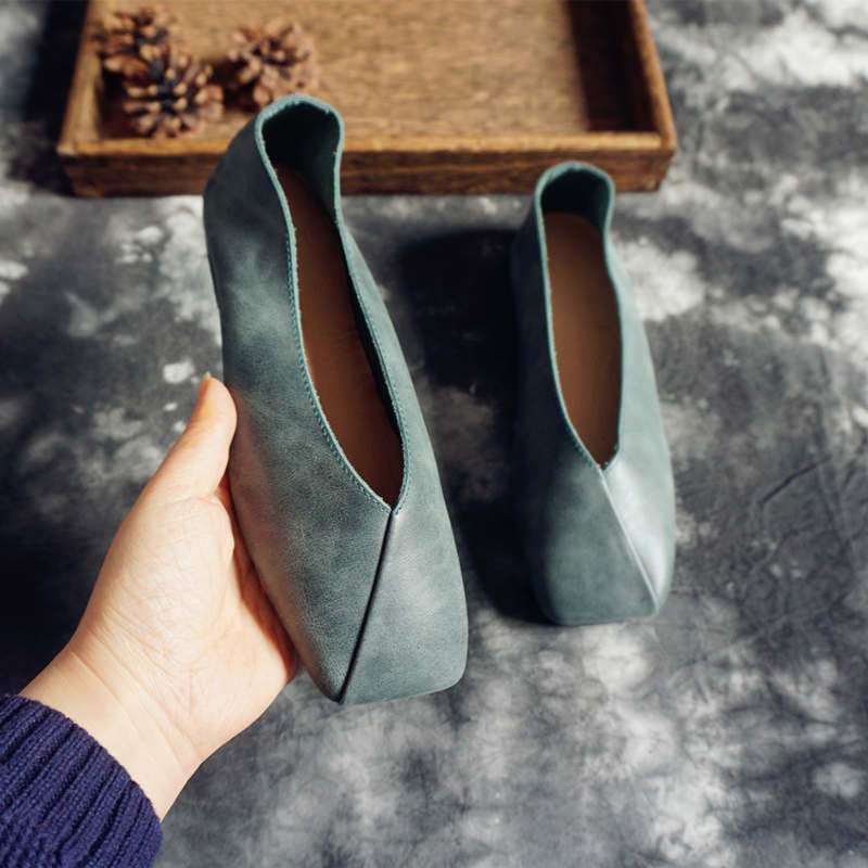Women Simple Sewing Slip On Leather Solid Flat Casual Shoes 2019 May New 35 Dark Green 