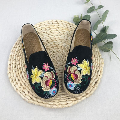 Women Slip On Floral Embroidered Breathable Casual Shoes 2019 Jun New 35 Black 