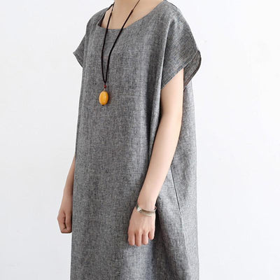Women Solid Casual Summer Cotton Linen Short Sleeve Dress 2019 Jun New 