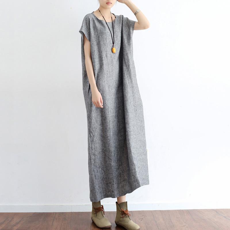 Women Solid Casual Summer Cotton Linen Short Sleeve Dress 2019 Jun New 