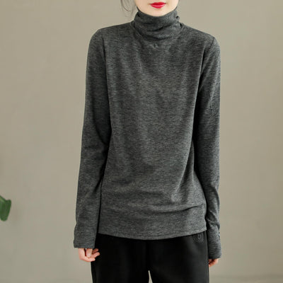 Women Solid Furred Casual Turtleneck Sweater Oct 2022 New Arrival One Size Dark Gray 