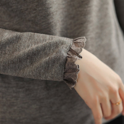Women Solid Lace Trim Winter Thin Furred Sweater Oct 2022 New Arrival 