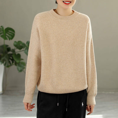 Women Solid Loose Knitted Autumn Winter Warm Sweater Jan 2023 New Arrival One Size Khaki 