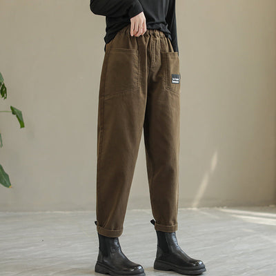Women Solid Patchwork Cotton Fashion Pants Sep 2022 New Arrival M Coffee 