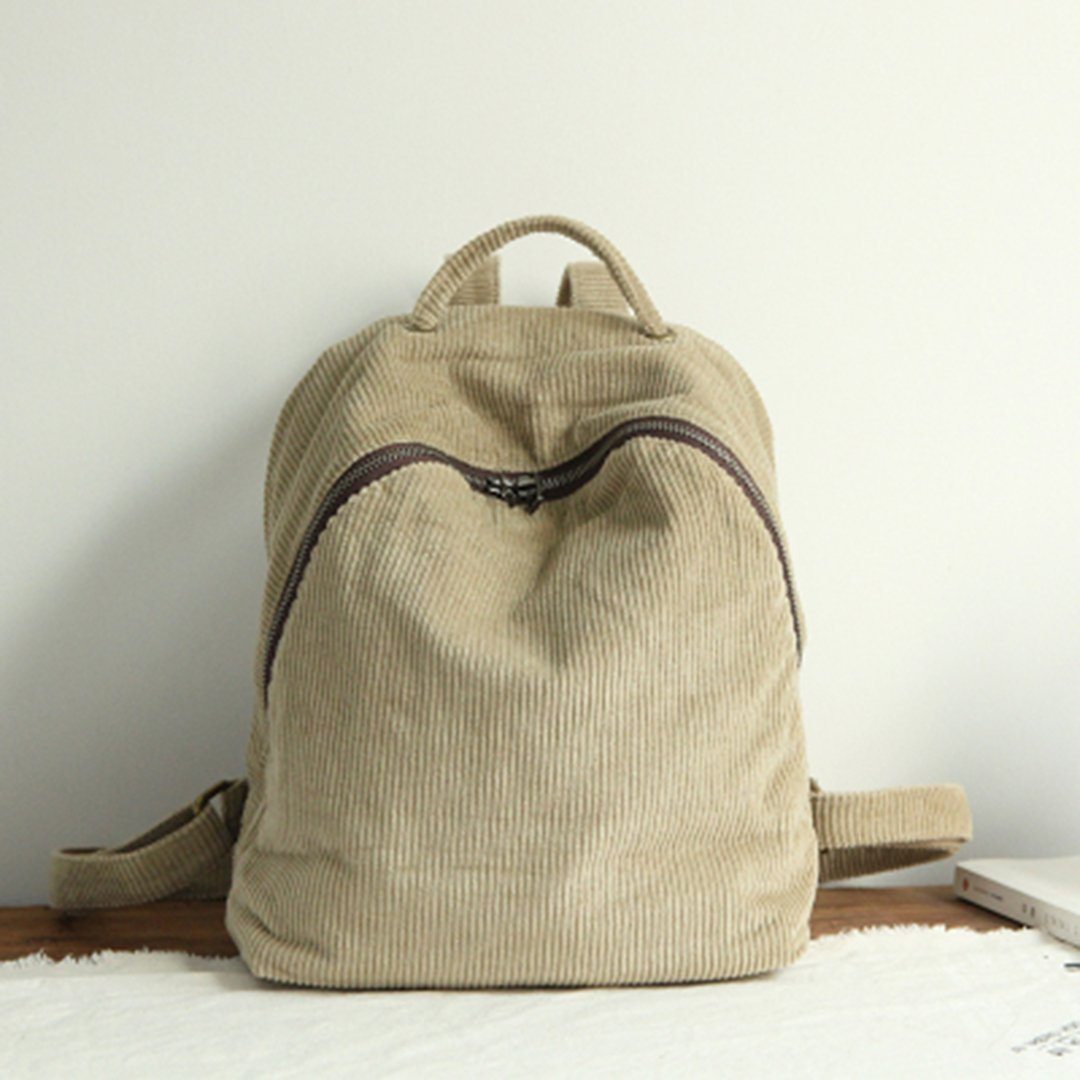 Women Solid Simple Canvas Bag Backpack ACCESSORIES One Size Beige Corduroy