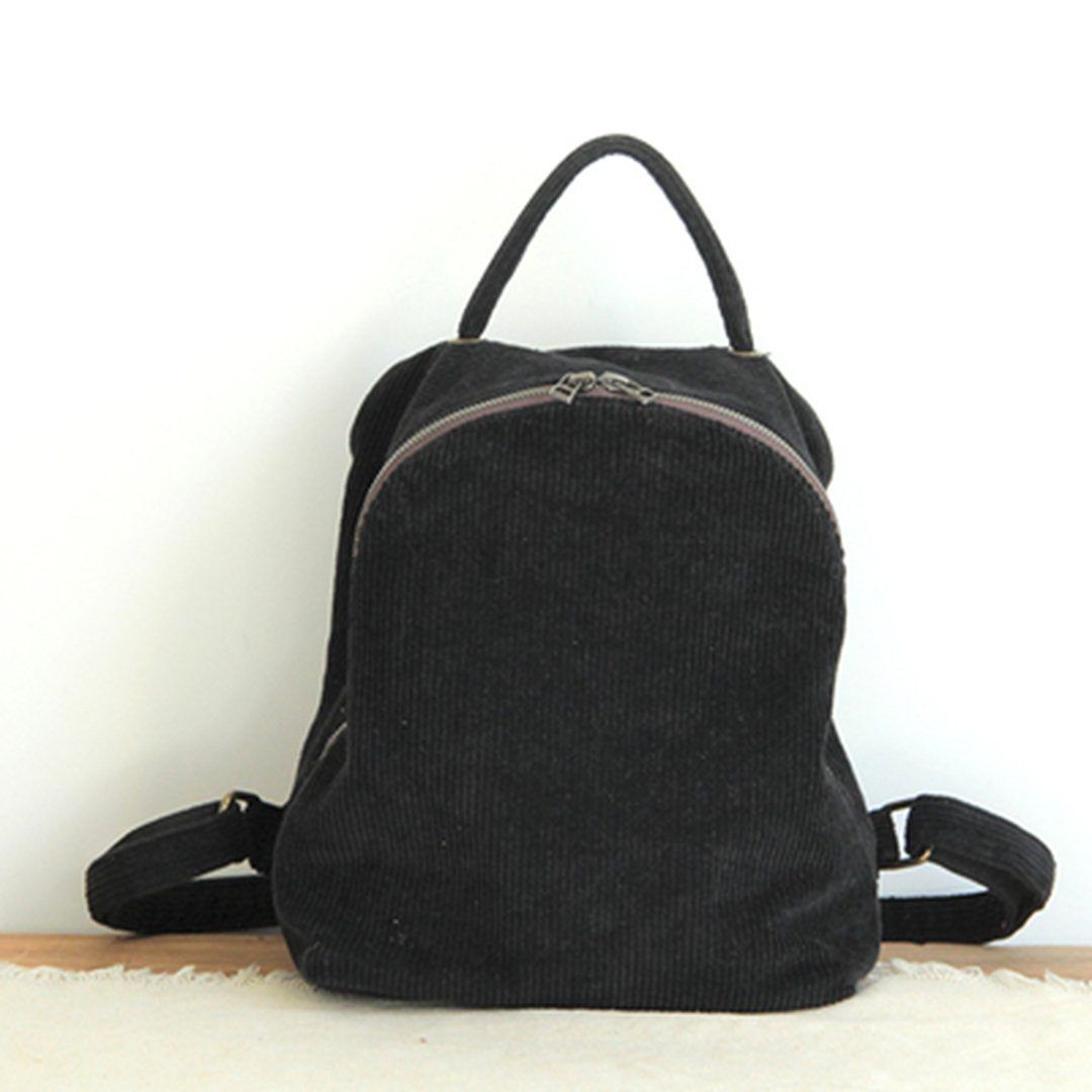 Women Solid Simple Canvas Bag Backpack ACCESSORIES One Size Black Corduroy