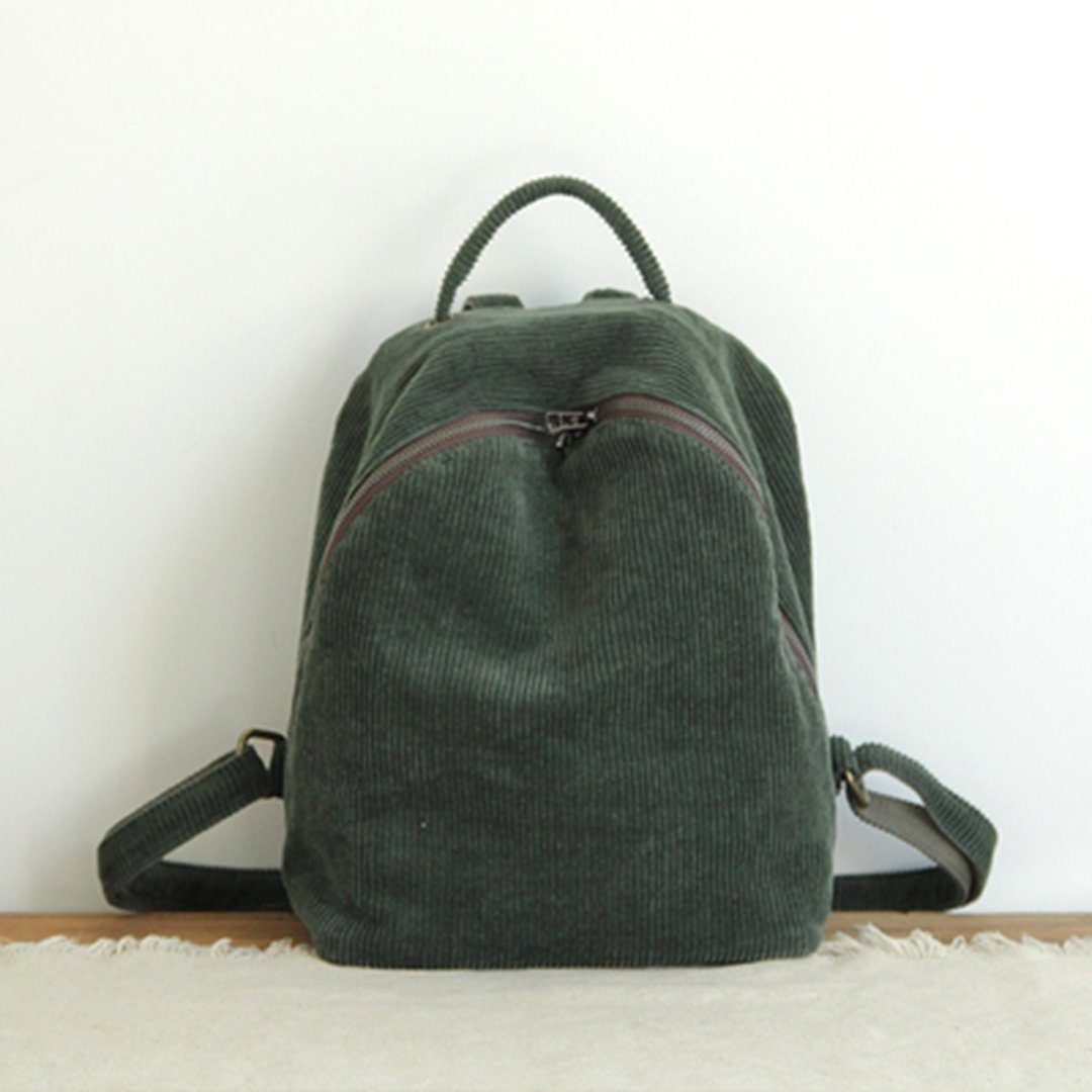 Women Solid Simple Canvas Bag Backpack ACCESSORIES One Size Green Corduroy