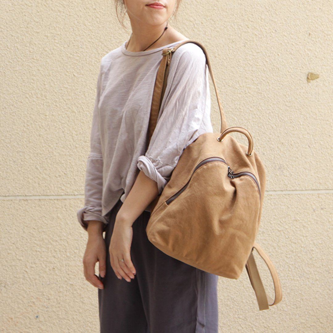 Women Solid Simple Canvas Bag Backpack ACCESSORIES One Size Khaki Canvas