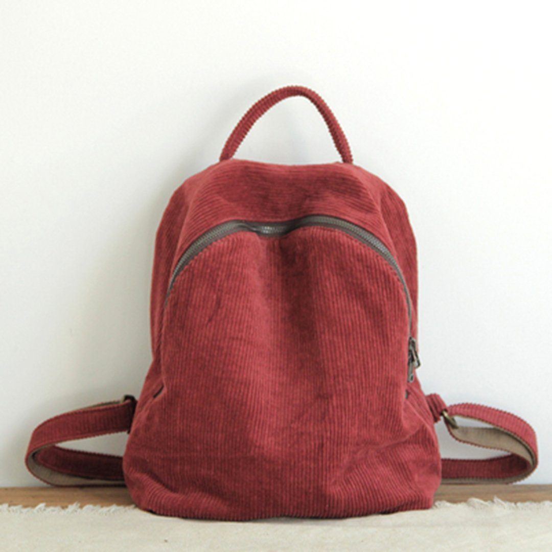 Women Solid Simple Canvas Bag Backpack ACCESSORIES One Size Red Corduroy