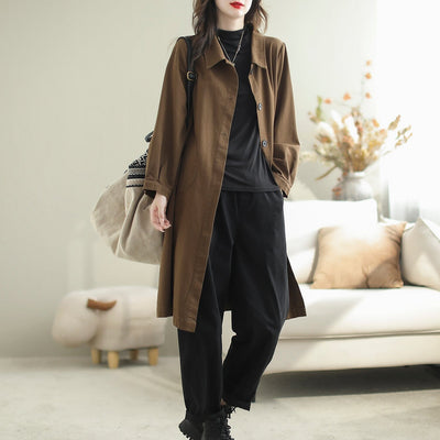 Women Solid Stylish Casual Autumn Overcoat Sep 2023 New Arrival One Size Coffee 