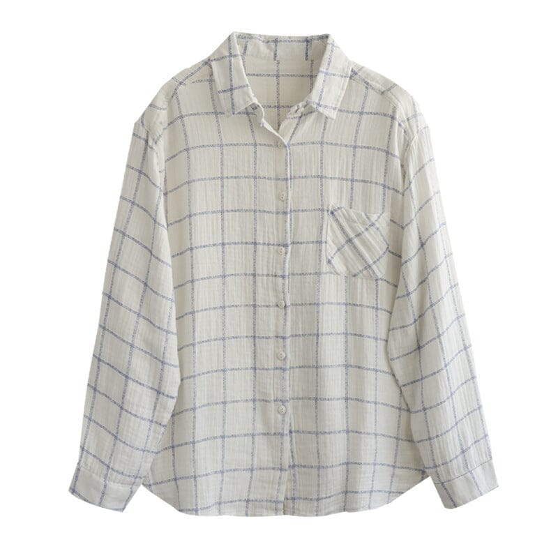 Women Spring Casual Cotton Plaid Loose Blouse Mar 2023 New Arrival 