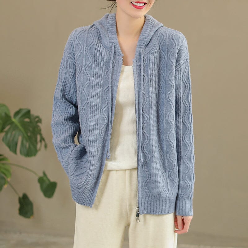 Women Spring Casual Fashion Knitted Hoodie Jan 2023 New Arrival One Size Blue 