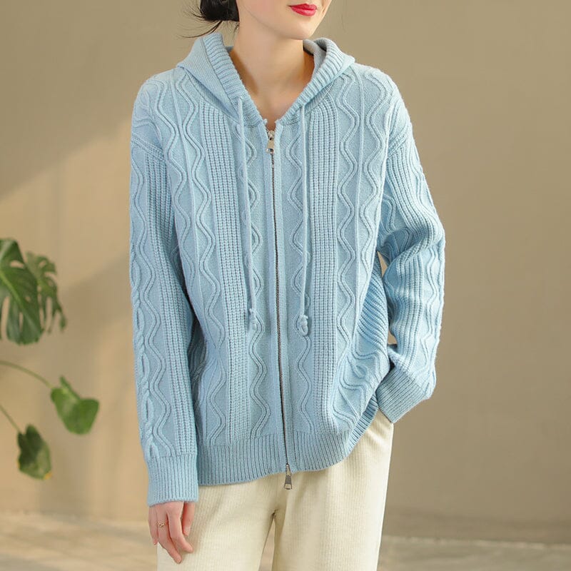Women Spring Casual Fashion Knitted Hoodie Jan 2023 New Arrival One Size Light Blue 