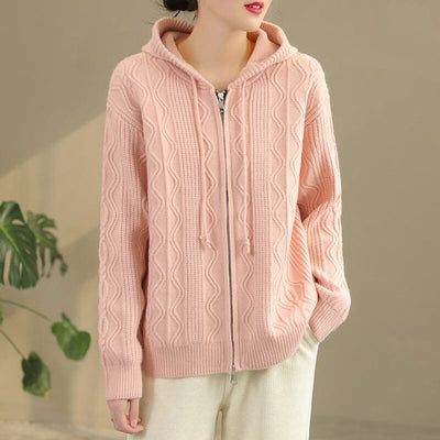Women Spring Casual Fashion Knitted Hoodie Jan 2023 New Arrival One Size Pink 