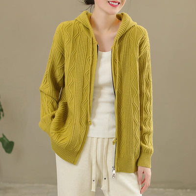 Women Spring Casual Fashion Knitted Hoodie Jan 2023 New Arrival One Size Yellow 