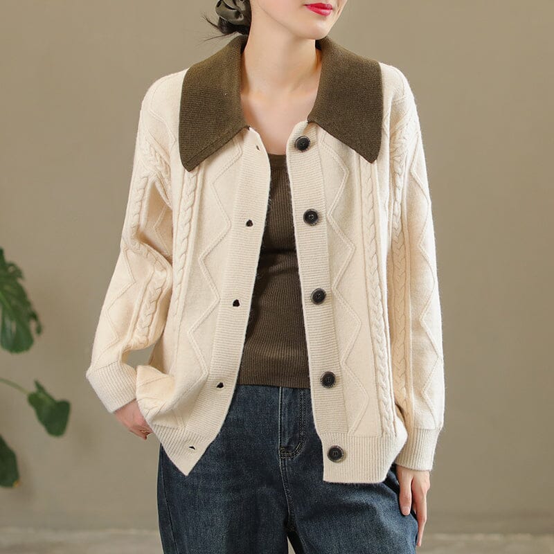 Women Spring Casual Knitted Patchwork Cardigan Feb 2023 New Arrival One Size Apricot 