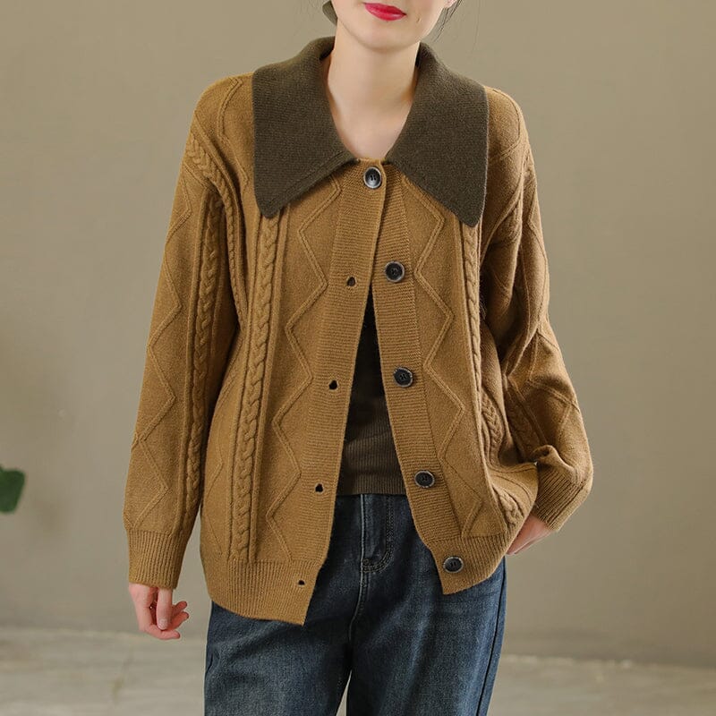 Women Spring Casual Knitted Patchwork Cardigan Feb 2023 New Arrival One Size Khaki 